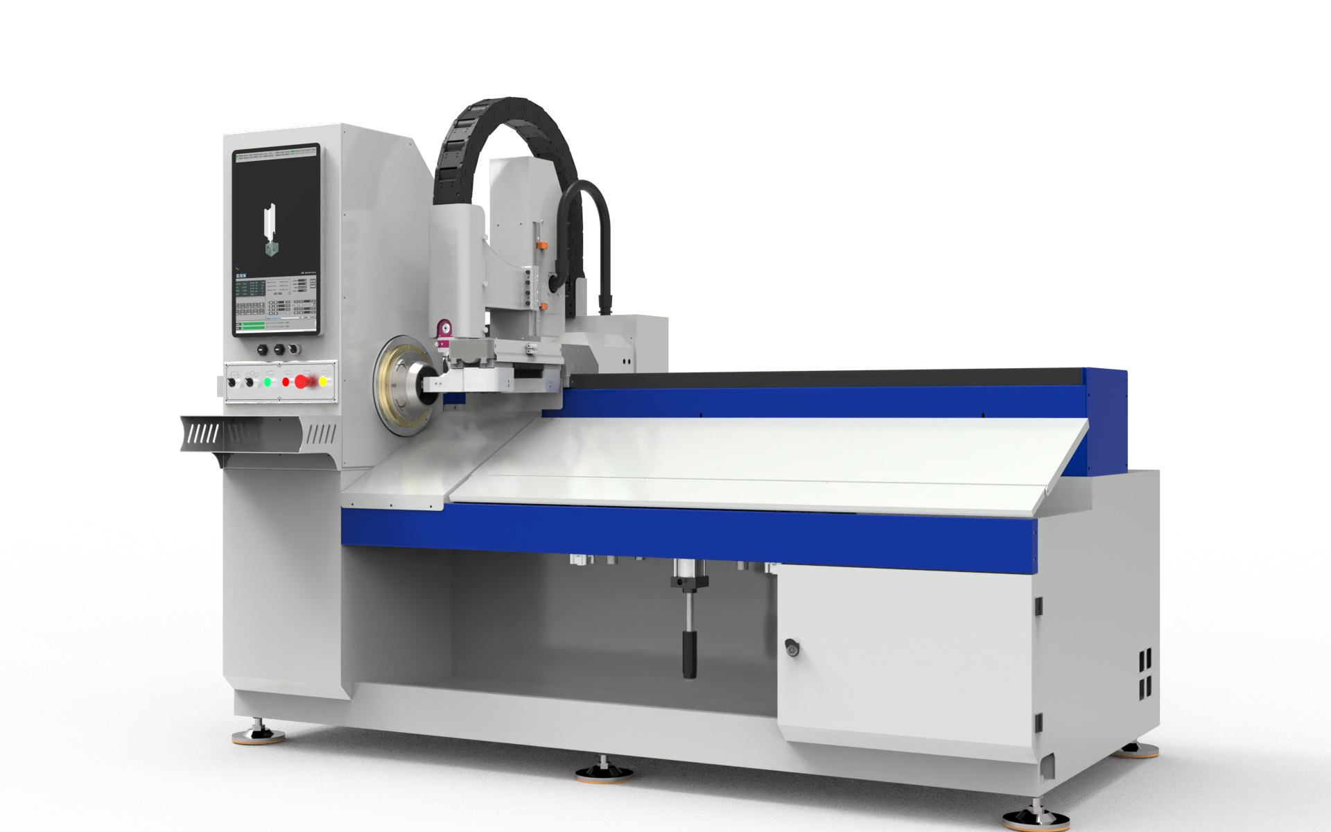 Высокоскоростной лазерный труборез с сервозахватом и полуавтоматической системой погрузки труб LPC80-B5-CF6000/1500 Raycus