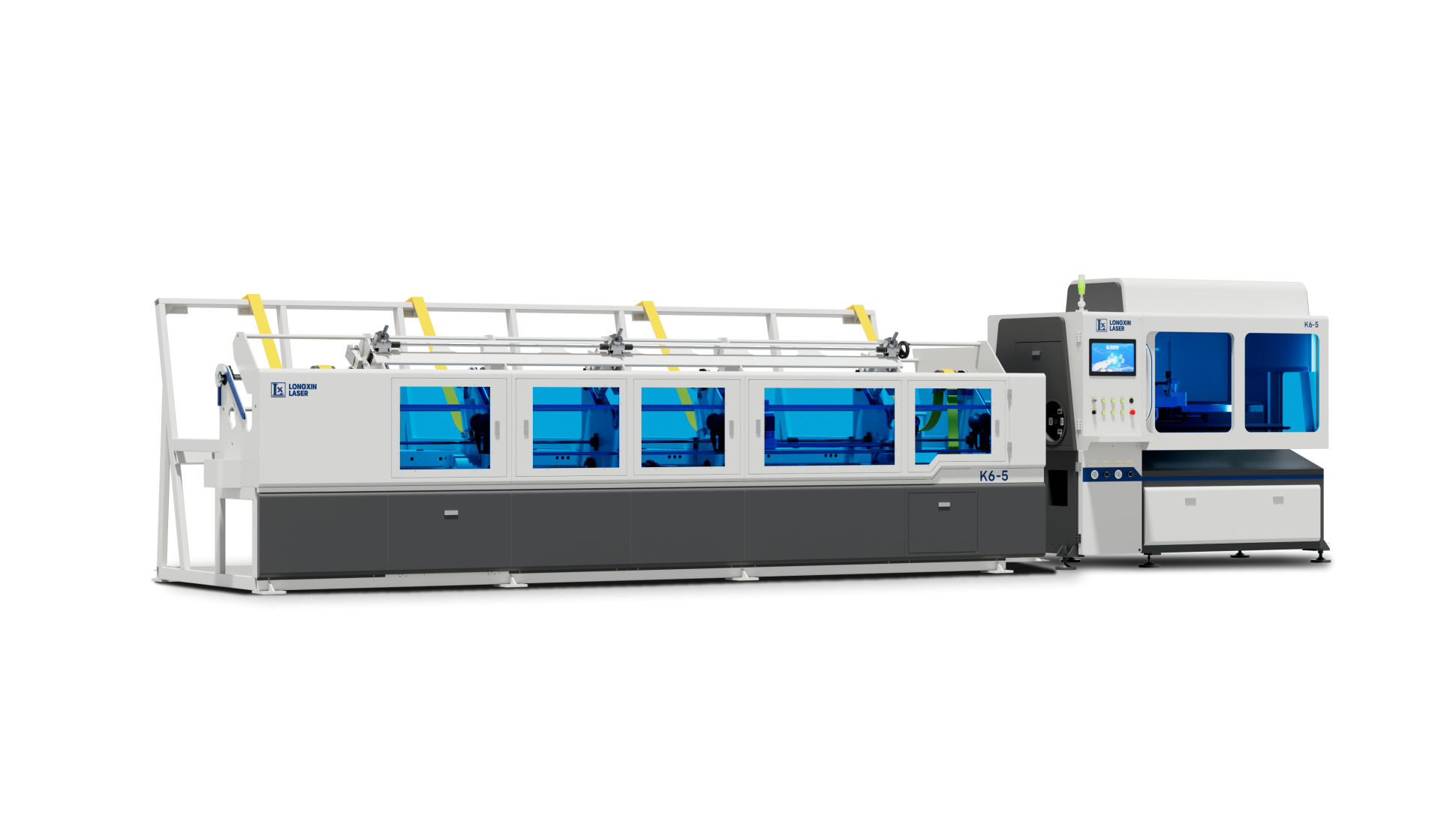 Высокоскоростной лазерный труборез с сервозахватом и автоматической системой погрузки труб LX-K6-5-6500/3000 Raycus